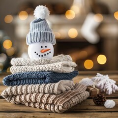 Wall Mural - Cozy Snowman Nestled in Knitted Winter Scarves