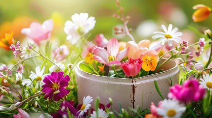 Poster - spring flowers in a pot