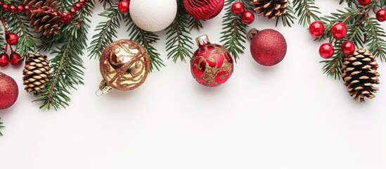 Poster - Festive Christmas decorations on a blank white background with ample copy space image for text or design elements.