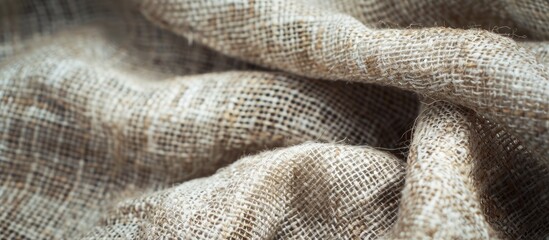 Aufkleber - Close-up of woven cotton fabric with beige and brown flecks, against a textured burlap background, allowing space for text in the image. image with copy space