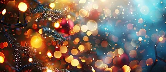 Poster - Festive Christmas-themed abstract bokeh background with copy space image.