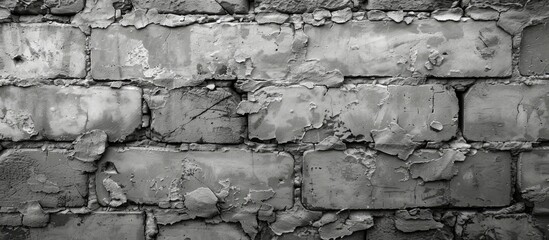 Poster - Close-up of an industrial brick wall with a cracked texture of smooth plastered stone in grey tones, painted, providing ample copy space for your design and text in this toned image.