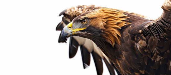 Poster - Close-up of a stunning golden eagle with a large wingspan showcasing fine details, against a blank backdrop with copy space image.