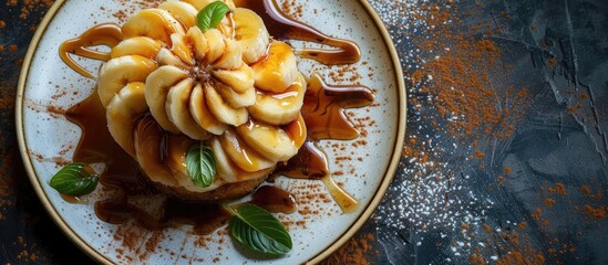 Poster - Delicious Bananas foster dessert with copy space image.