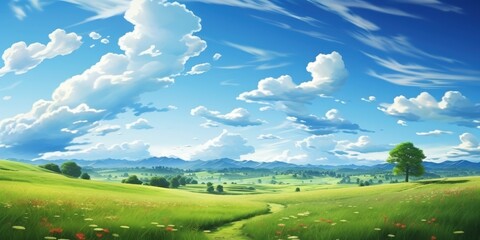 Wall Mural - Serene Meadow Landscape,  natural landscape with green grass field, nature backgroud