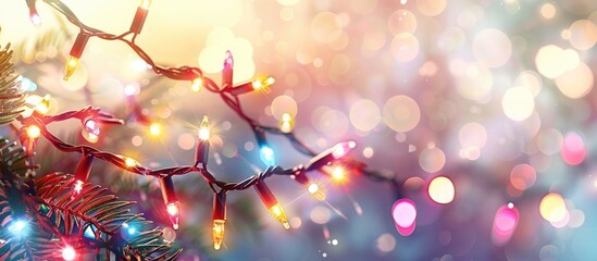Poster - Christmas lights creating a festive atmosphere against a light background with copy space image.