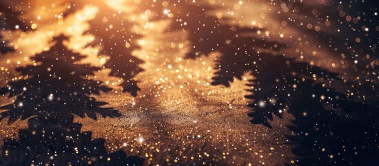 Poster - Festive Christmas composition featuring shadows of a Christmas tree on a shiny background with copy space image.