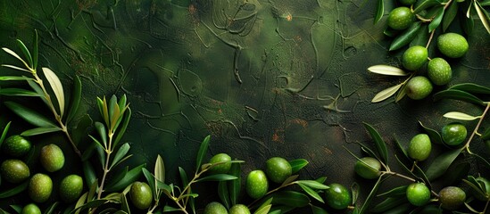Poster - Aerial view of a background with green olives, allowing for prominent copy space image.