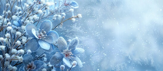 Poster - Copy space image with icy blue flowers against a frozen backdrop.