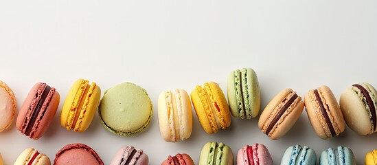 Poster - Colorful macaroons displayed against a pale backdrop provide an appealing copy space image.