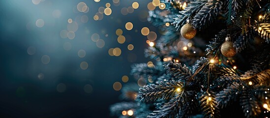 Poster - Christmas tree adorned with space for text or images on the right side. image with copy space