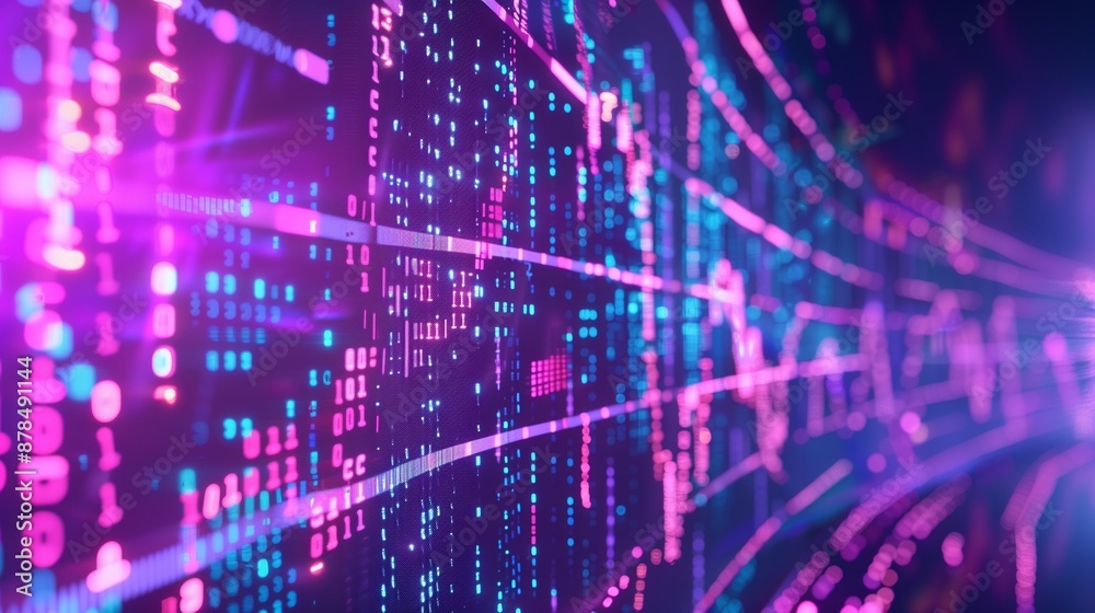 Conceptual illustration of the Julia programming language with byte code and data charts on a vibrant purple background. Ideal for tech blogs, educational content, and programming tutorials.