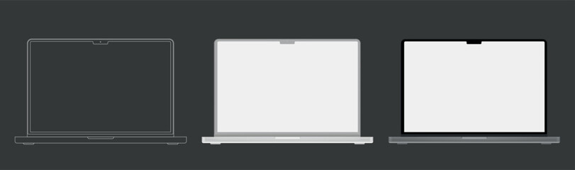 Poster - laptop mockup in clay, outline, and realistic style. laptop mock up Isolated on Background. Vector illustration