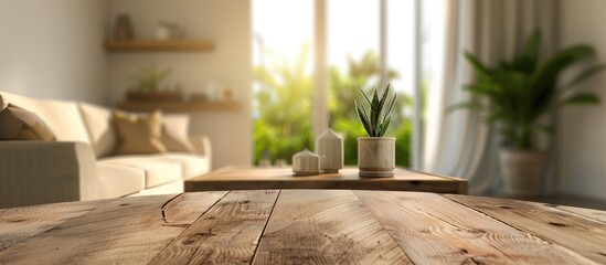 Aufkleber - Blurry living room background with a table top and copy space image.