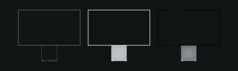 Poster - pc computer monitor mockup in clay, outline, and realistic style. Computer monitor mock up Isolated on Background. Vector illustration