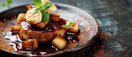 Poster - Delicious Bananas foster dessert with copy space image.
