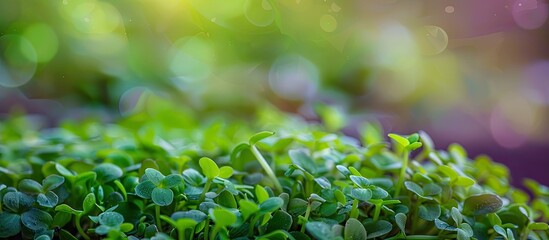 Poster - Close-up shot of a vibrant microgreen on a colorful backdrop, with copy space image.