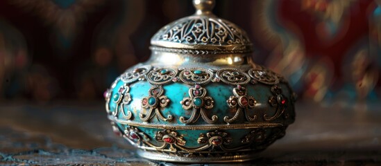 Poster - An ornate and lovely small item with intricate details suitable for decoration; a decorative and beautiful trinket. image with copy space