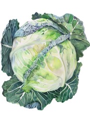 Wall Mural - Watercolor Cabbage Illustration: Freshness and Organic Growth