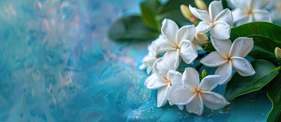 Poster - Elegant jasmine flowers on vibrant backdrop with copy space image.