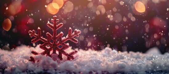 Poster - Festive Christmas greeting card with snowflake New Year symbol on a Noel background with copy space image.