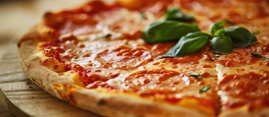 Poster - Close-up of a mouthwatering pizza with a copyspace image.