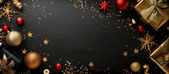 Poster - Black background adorned with New Year decorations, illustrating the festive spirit with ample copy space image.