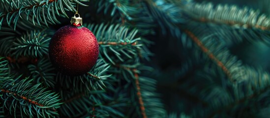 Aufkleber - Festive Christmas toy displayed on a lush fir branch with ample space for text, creating a perfect holiday-themed copy space image.