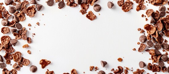 Poster - Chocolate corn flakes frame on a white background with copy space image.