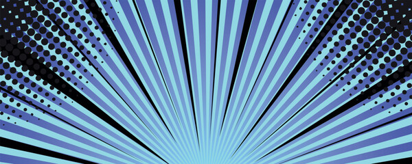 Aufkleber - Halftone texture comic book superhero vector background. Comic book pop art strip radial backdrop