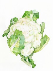 Wall Mural - Watercolor Cauliflower: Freshness and Natural Beauty with Copy Space