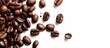 © meristock - Coffee beans in motion with a white backdrop providing copy space image.