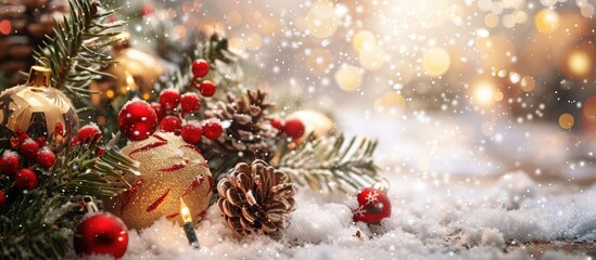 Poster - Close-up Christmas and New Year decorations intended as a textured background with copy space image.