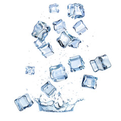 Wall Mural - Dynamic Falling Ice Cubes: Isolated on Crisp transparent Background