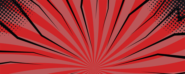 Aufkleber - Halftone texture comic book superhero vector background. Comic book pop art strip radial backdrop