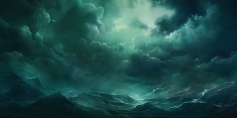 Wall Mural - Stormy Sea Under a Gloomy Sky, Stormy Sky with Dark Green Clouds