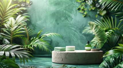 Poster - Tropical Spa Products Displayed on a Stone Pedestal