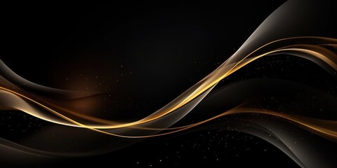 Wall Mural - Abstract Golden Waves on Black Background