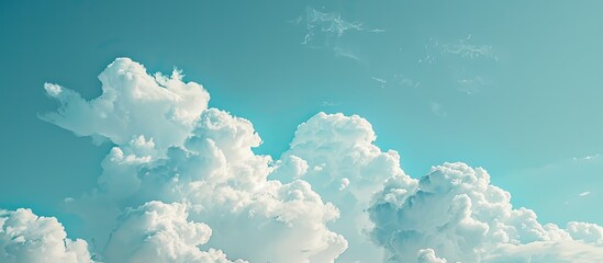 Wall Mural - Soft-focused white clouds against a blue sky background with room for a copy space image.