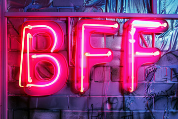 illuminated bff neon sign. best friends forever abbreviation neon sign image.