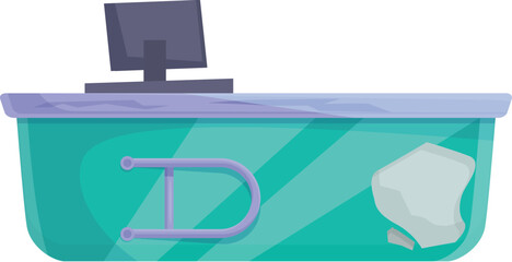 Poster - Empty supermarket checkout counter with computer and broken detail is waiting for a cashier