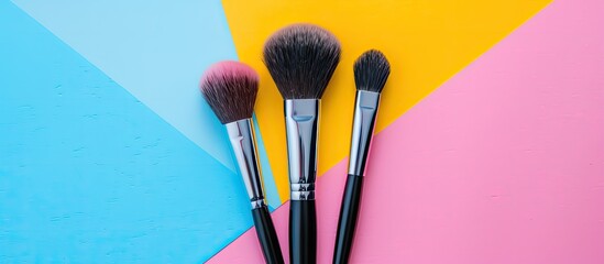 Wall Mural - Makeup brushes set displayed on a colorful background with a clipping path for copy space image.