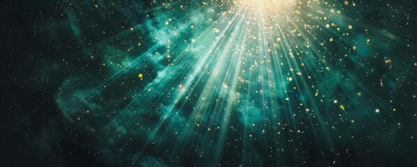 Wall Mural - abstract teal and gold light beams in a dark sky