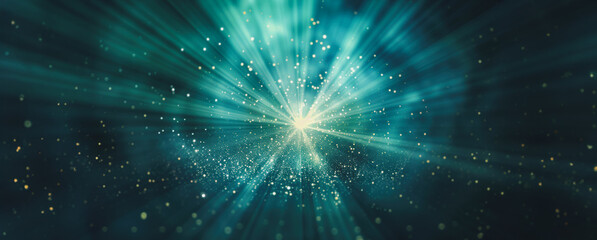 Wall Mural - abstract light rays erupting from center of turquoise space