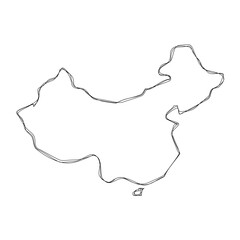 Wall Mural - China country simplified map.Thin triple pencil sketch outline isolated on white background. Simple vector icon