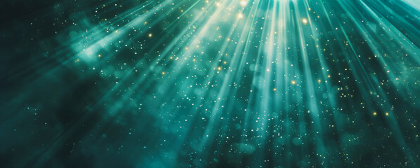 Wall Mural - abstract teal light rays and stars background