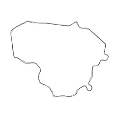 Sticker - Lithuania country simplified map.Thin triple pencil sketch outline isolated on white background. Simple vector icon