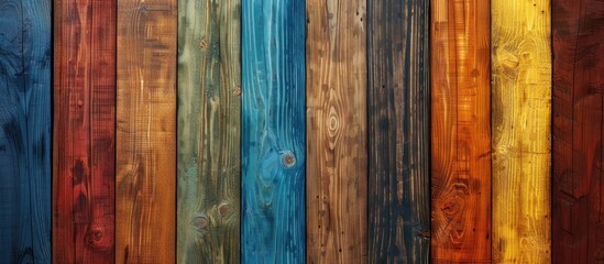 Wall Mural - Wooden background with various painted colors providing copy space image.