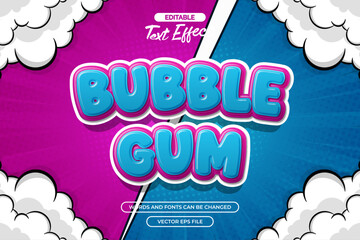 Wall Mural - Bubble gum editable text effect with clouds ornament