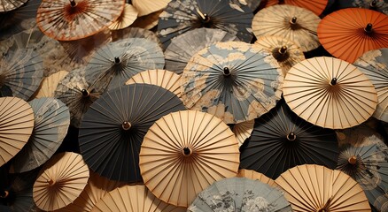 Wall Mural - ai generated illustration of traditional japanese umbrellas in various colors and patterns